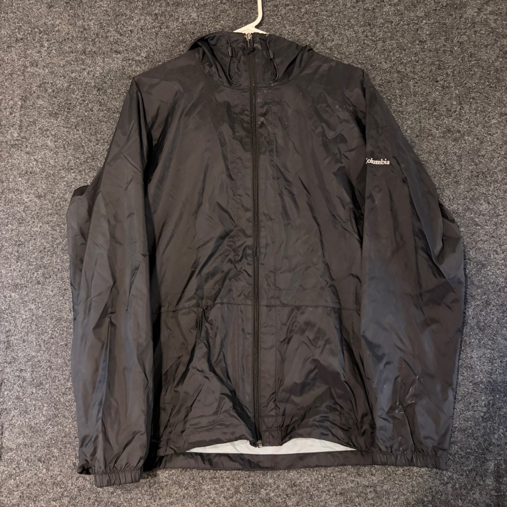 Columbia Mens Black Full Zip Hooded Windbreaker Rain Jacket 1X